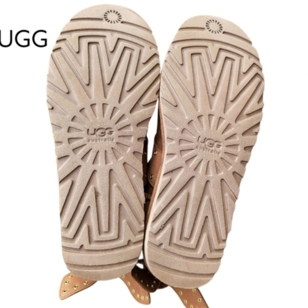 UGG Shearling Cameron Grommet Bow Chestnut Brown 6in Ankle Boot Winter Woman 9 - Picture 2 of 12